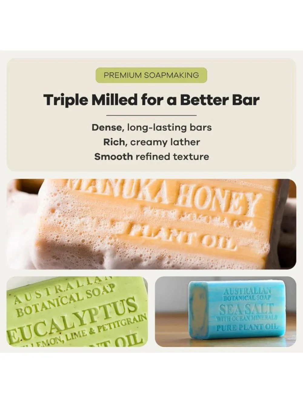 Natural Botanical Soap Variety Pack - Goat Milk, Eucalyptus, Manuka Honey & More